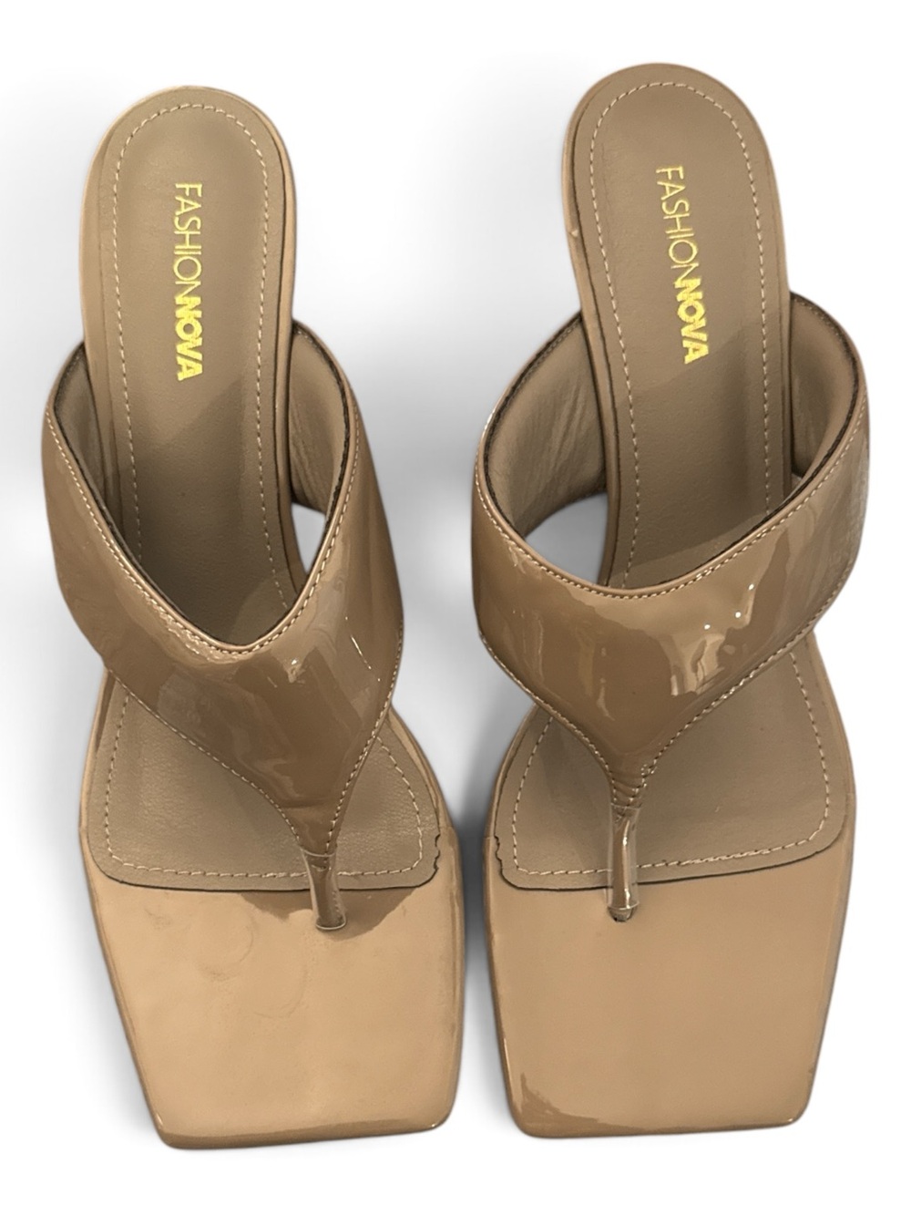 Fashion Nova Beige Patent Thong Sandals